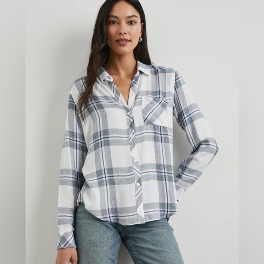 Rails Shirt Hunter Melange White Blue Plaid Collared Button Down